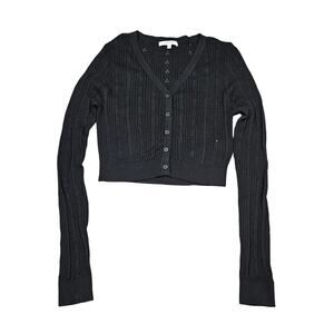 LOVE TREE WOMEN'S CROPPED KNIT BUTTON‑UP CARDIGAN SWEATER  – BLACK – SIZE LARGE